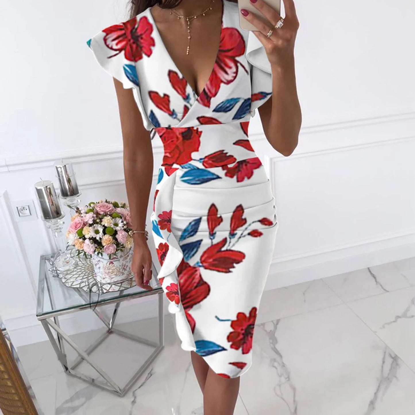 Women Floral Print Midi Dress