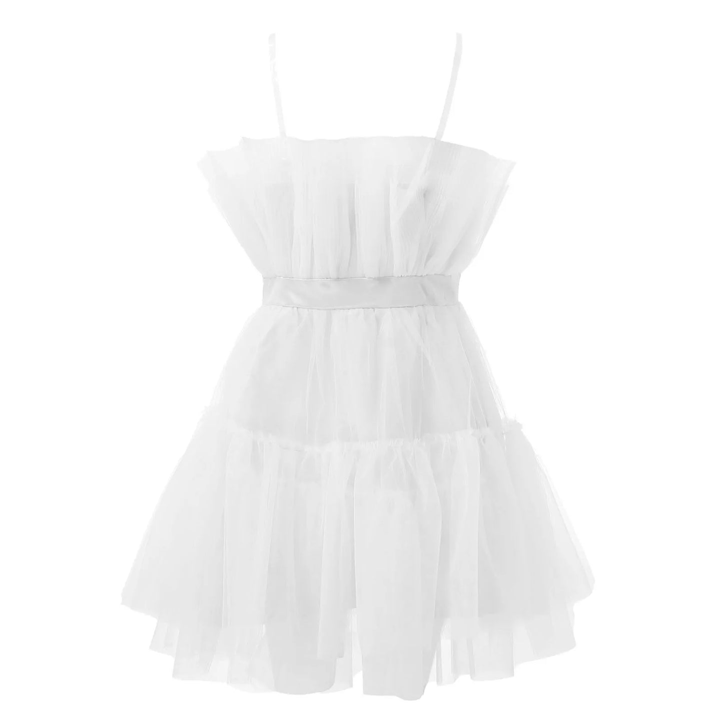 Strapless Mesh Splicing White Dress Temperament Bowknot Tutu Dresses