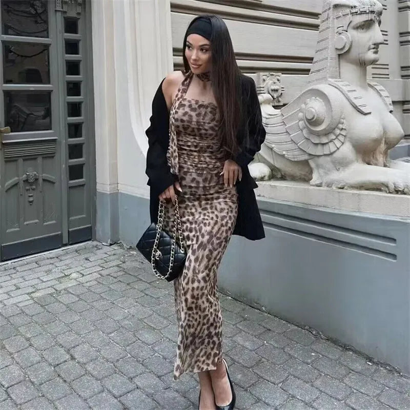 Leopard Print Tulle Crop Top Woman Ruched Off Shoulder Bandeau Top