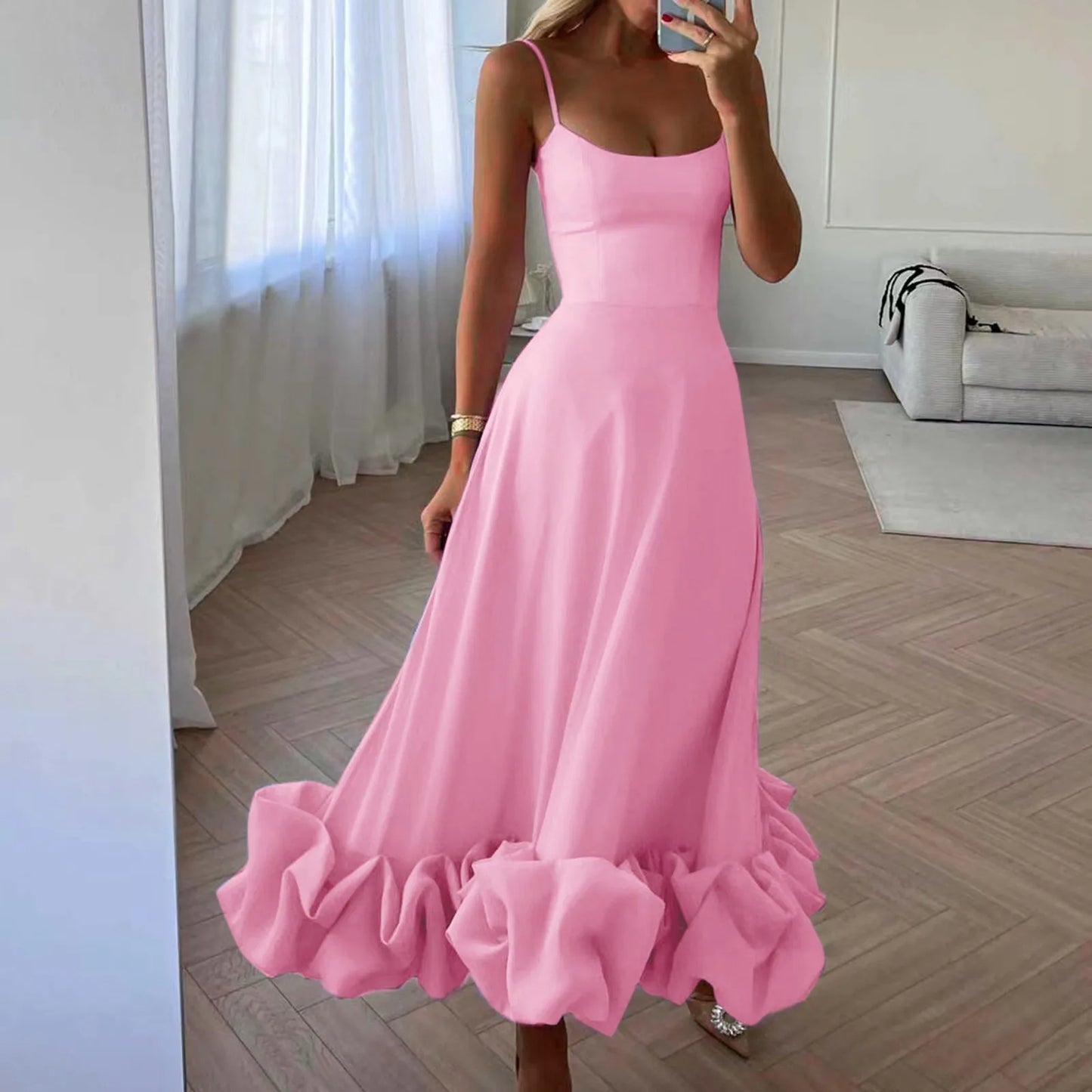 Women's Strapless A-Line Dress with 3D Flower Detail – Elegant Summer Swing Skirt.