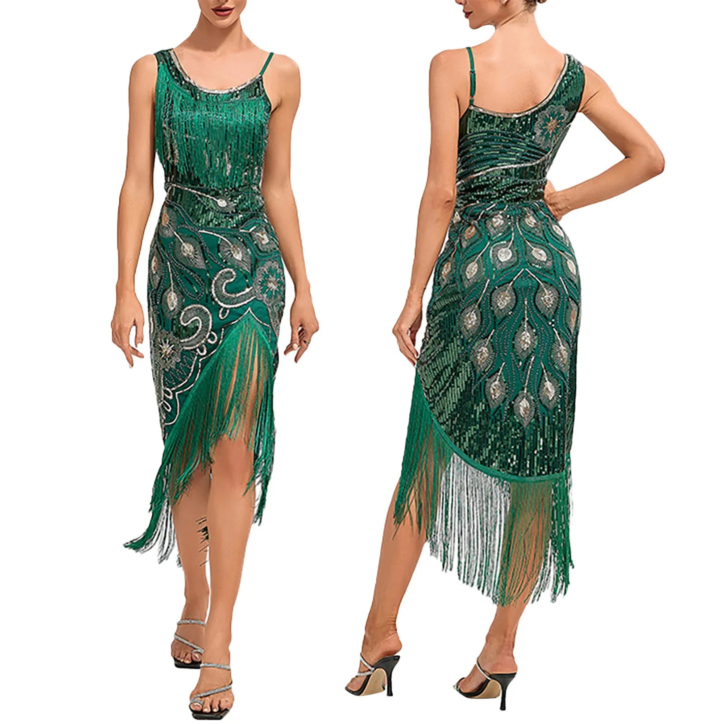 1920s Flapper Fringe Sequin Dress Retro Charleston Prom Dress.