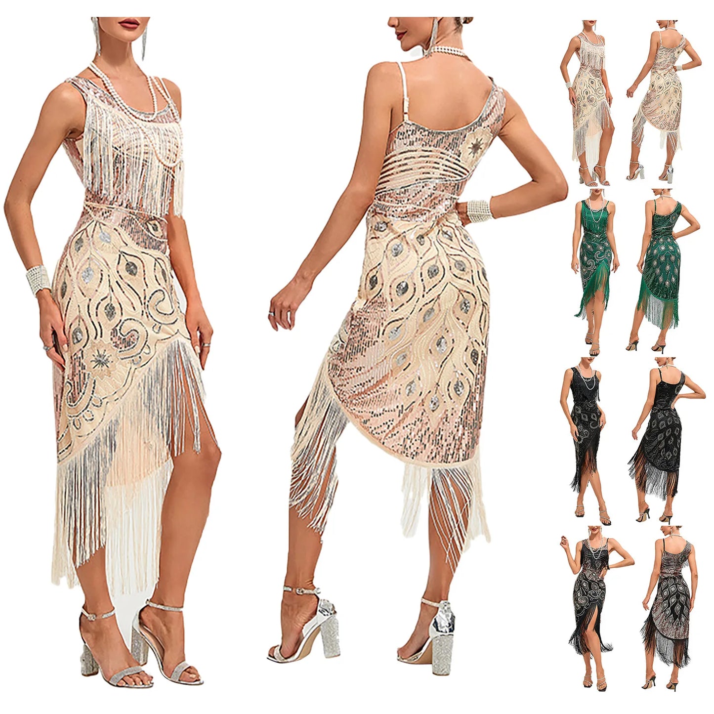 1920s Flapper Fringe Sequin Dress Retro Charleston Prom Dress.