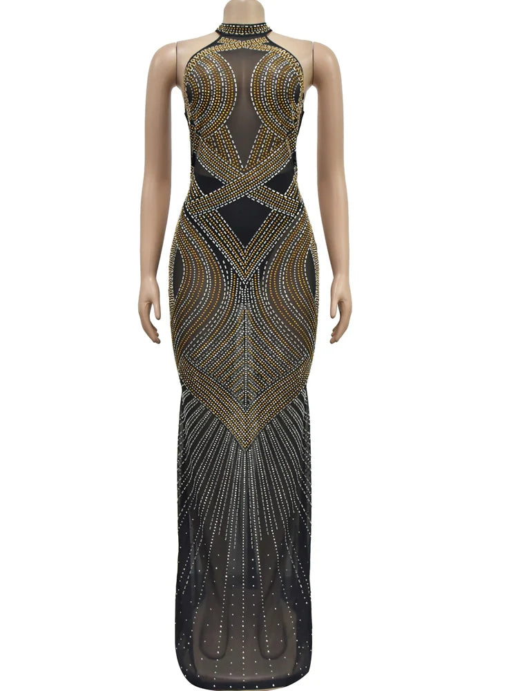 Women's Rhinestones Décor Long Maxi Dress